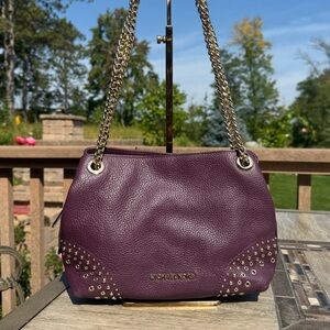 EUC! Vintage Michael Kors Plum Studded Shoulder Leather Hobo Bag